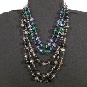 Crystal Necklaces x 2 Super Sparkly Iridescent Jewelry Blue, Green and Browns